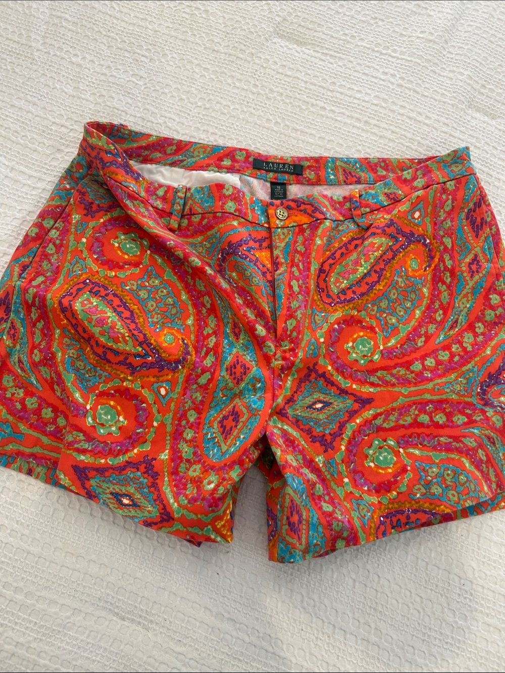 Ralph Lauren Red Paisley Cotton Blend Shorts